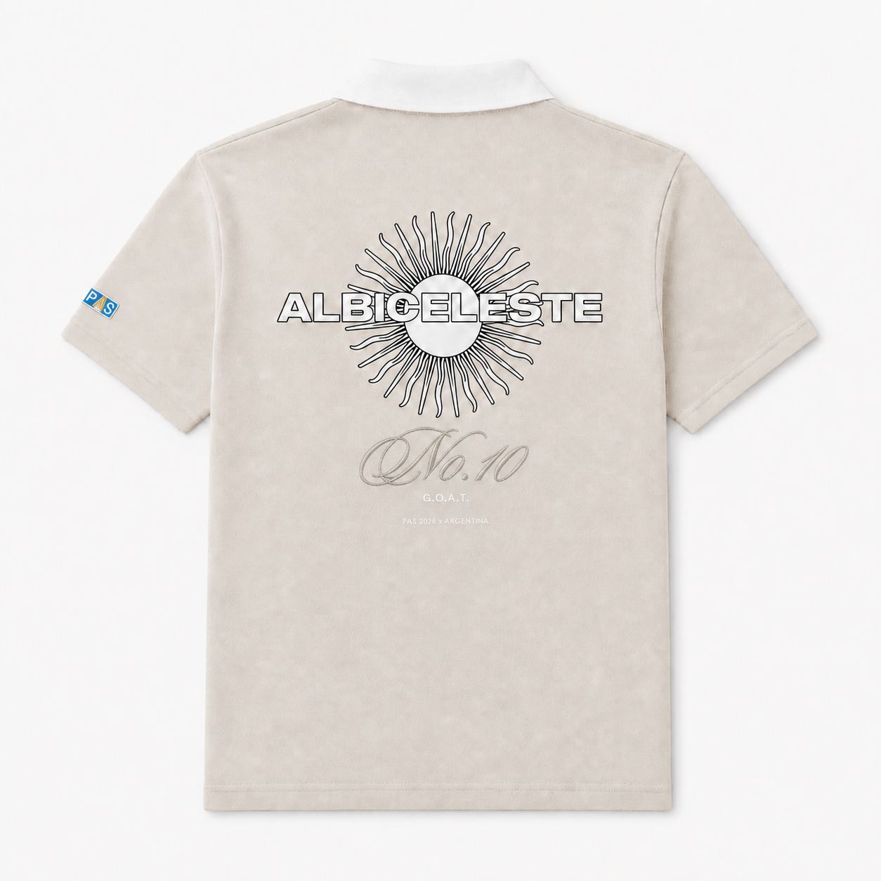 PAS x Argentina Albiceleste cream slim fit polo – Albiceleste No.10 GOAT sun back graphic