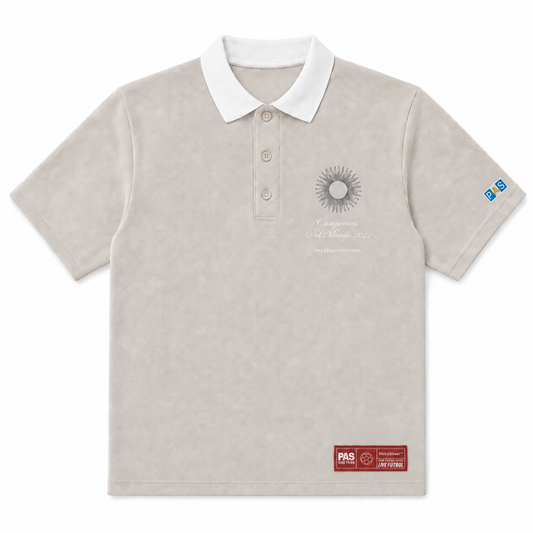 PAS x Argentina Albiceleste cream slim fit polo – Campeones Del Mundo 2022 sun chest graphic, PAS 2026 x Argentina edition